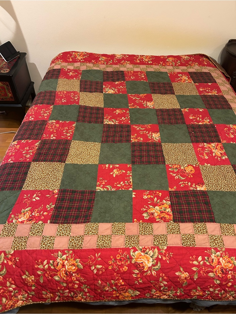Quilted Patchwork Florals Country Rose Handmade 84 x 84